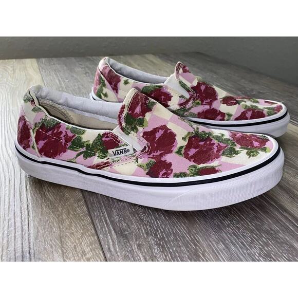 Vans Shoes - Vans Pink and Red Floral Slip-On Sneakers
